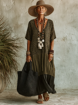 Vestido Casual de Algodón y Chiffon con Estampado de Leopardo