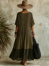 Vestido Casual de Algodón y Chiffon con Estampado de Leopardo