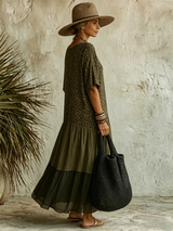 Vestido Casual de Algodón y Chiffon con Estampado de Leopardo