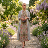 Aura Étnica | Vestido largo estampado con chaleco coordinado